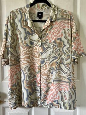 vans swirl checkerboard button down top